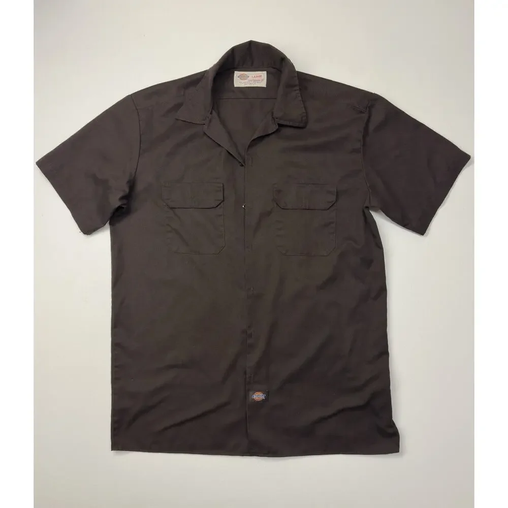 Used Dark Brown Dickies Men's Short Sleeve Work Shirt Large
